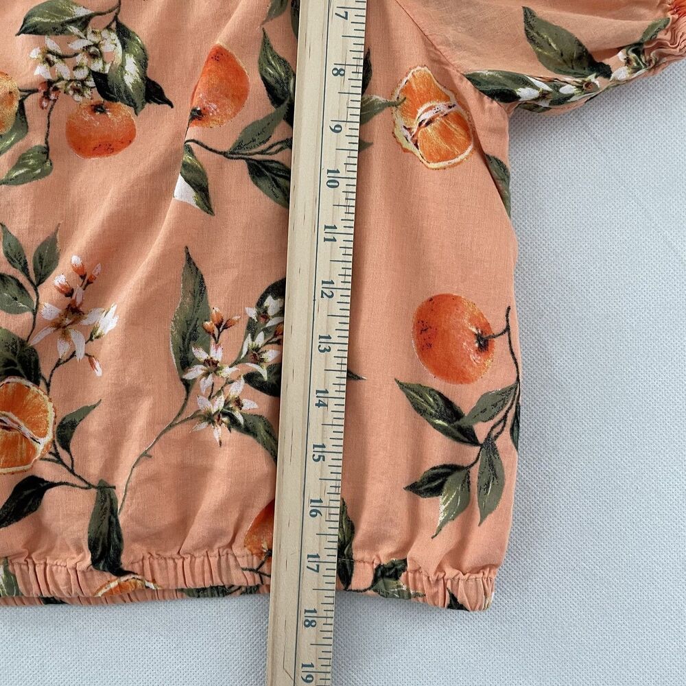 LOFT Orange Short Sleeve Orange Print Strappy Square Neckline Cropped Top Size L - Picture 9 of 10